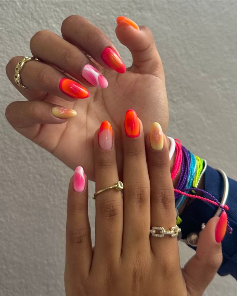 nail art orange, ongles orange vif