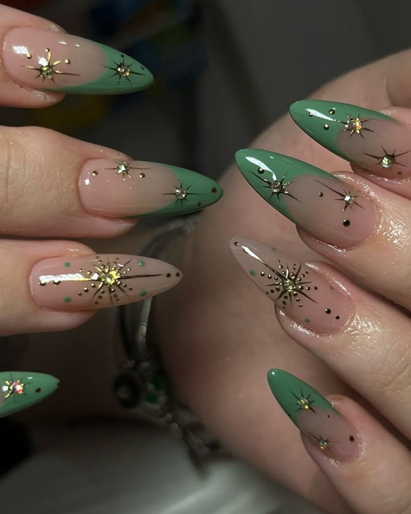 ongles stilettos, french manucure verte