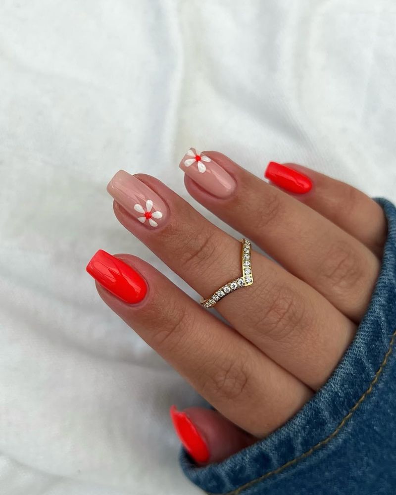 ongles orange, idées nail art printanier