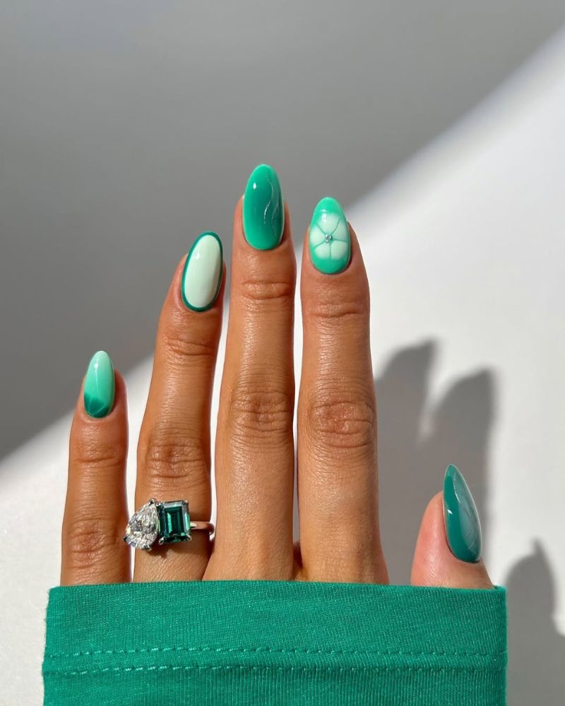 ongles de printemps, verts