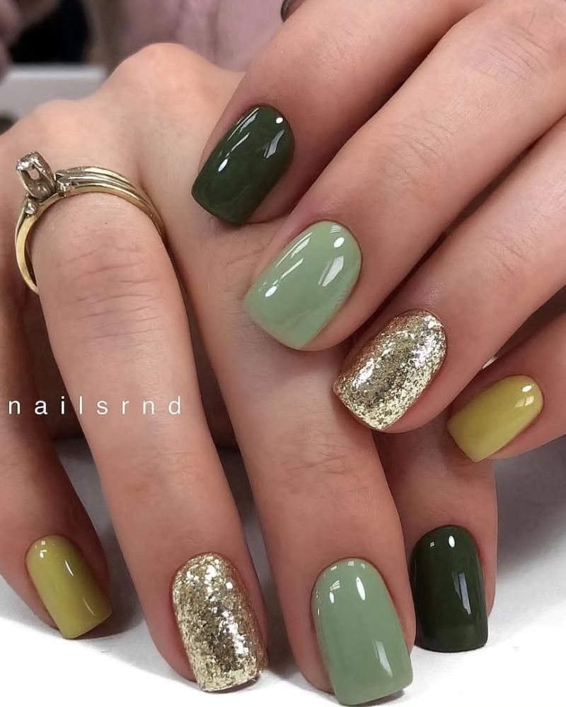 ongles courts, ongles verts dégradés