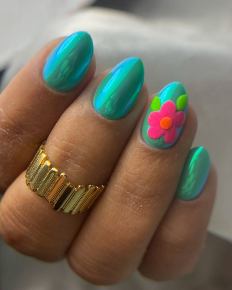 idées d’ongles printaniers, ongles chrome