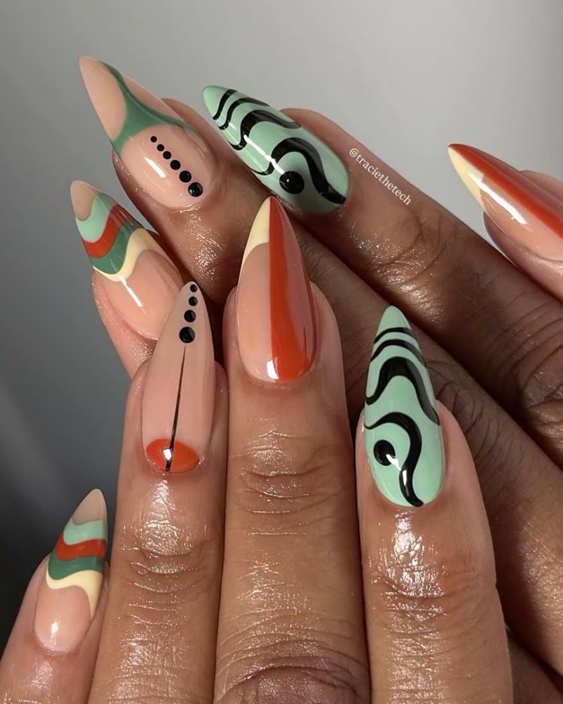 nail art automnal sur forme stiletto moyenne