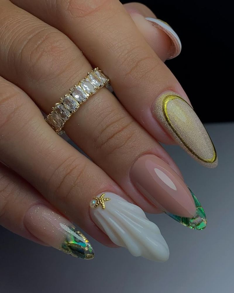 inspiration ongles été, nail art coquillage