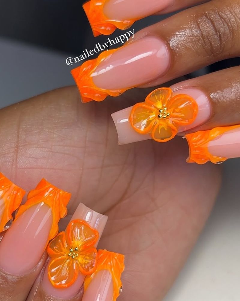 nail art orange, nail art 3D