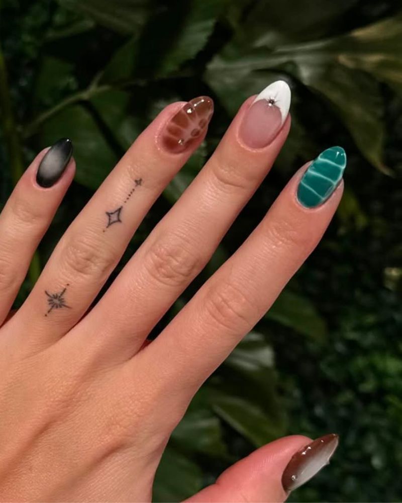 ongles marron, ongles verts, ongles noirs