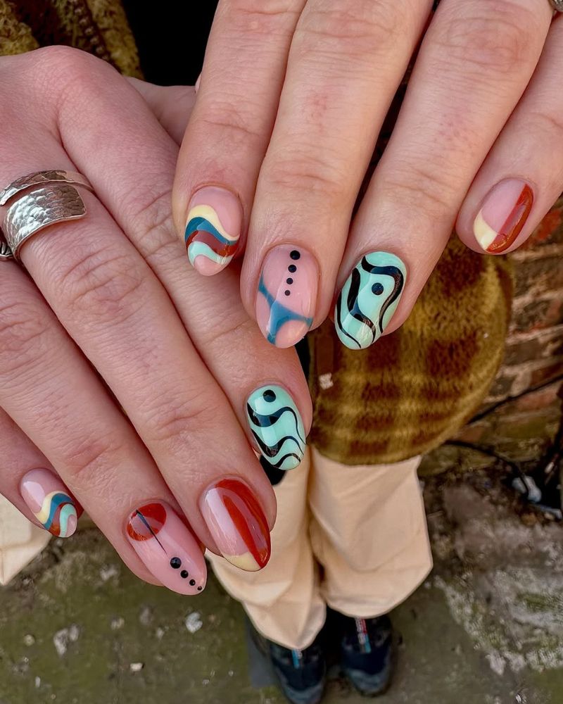 idée nail art automne courte sur ongles nude