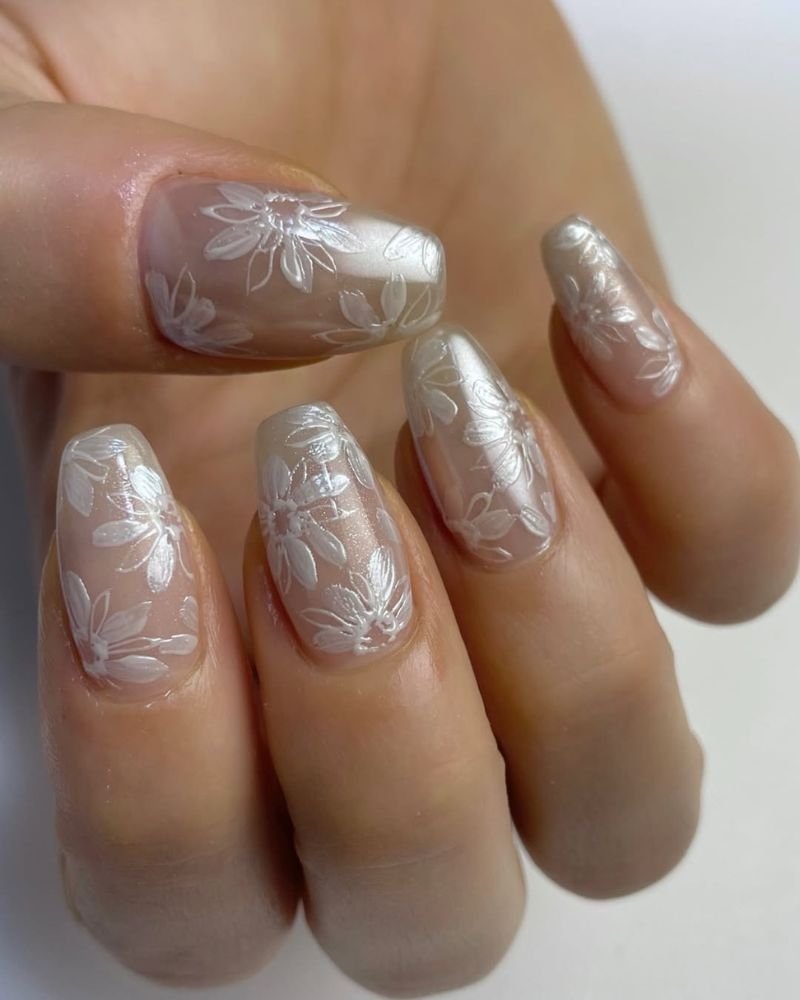 ongles de mariée, ongles de printemps