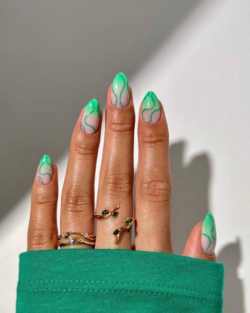 ongles élégants, nail art vert amusant