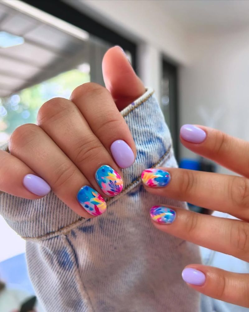 ongles violets, inspiration ongles courts