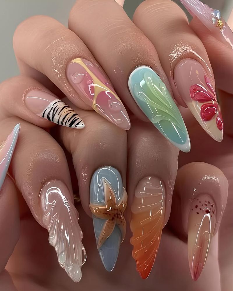 ongles stilettos, ongles vacances d’été, ongles d’été
