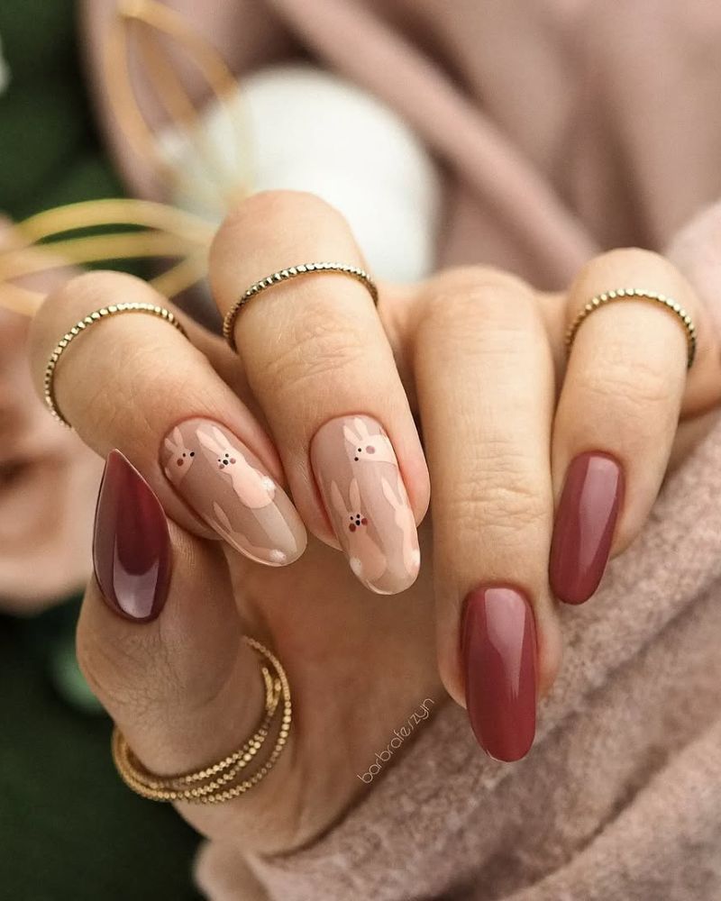 nail art lapin, ongles chics, ongles Pâques