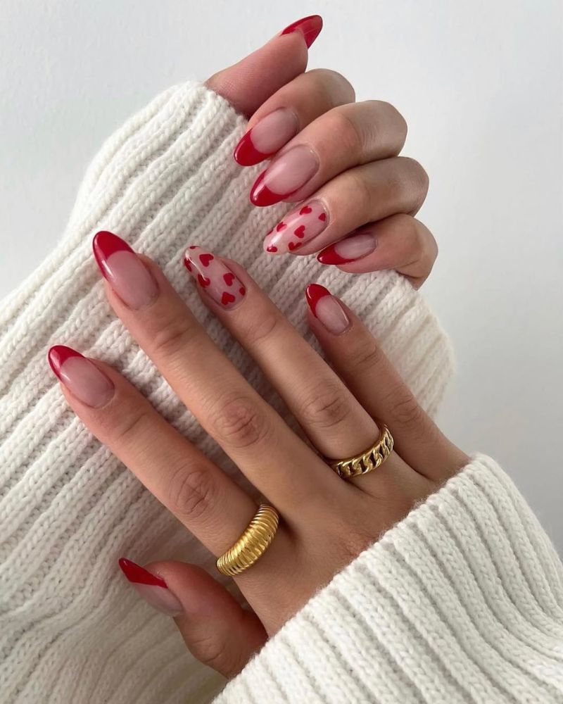ongles rouges Saint-Valentin, art d’ongles cœur, base simple