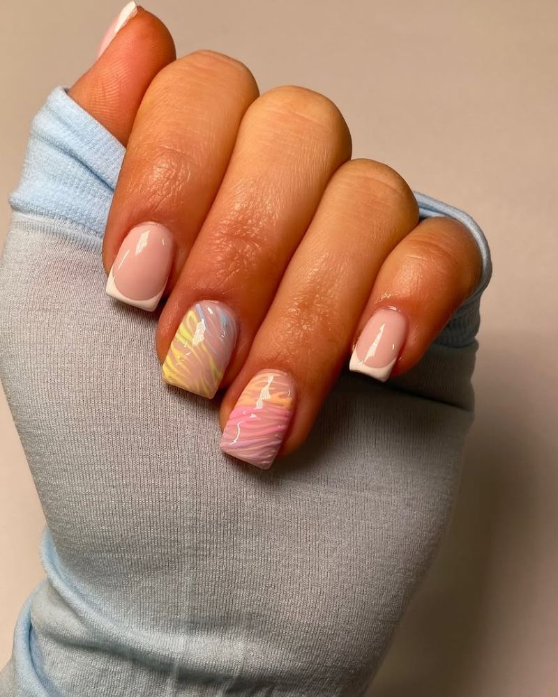 pointe blanche french, nail art rayures zébrées