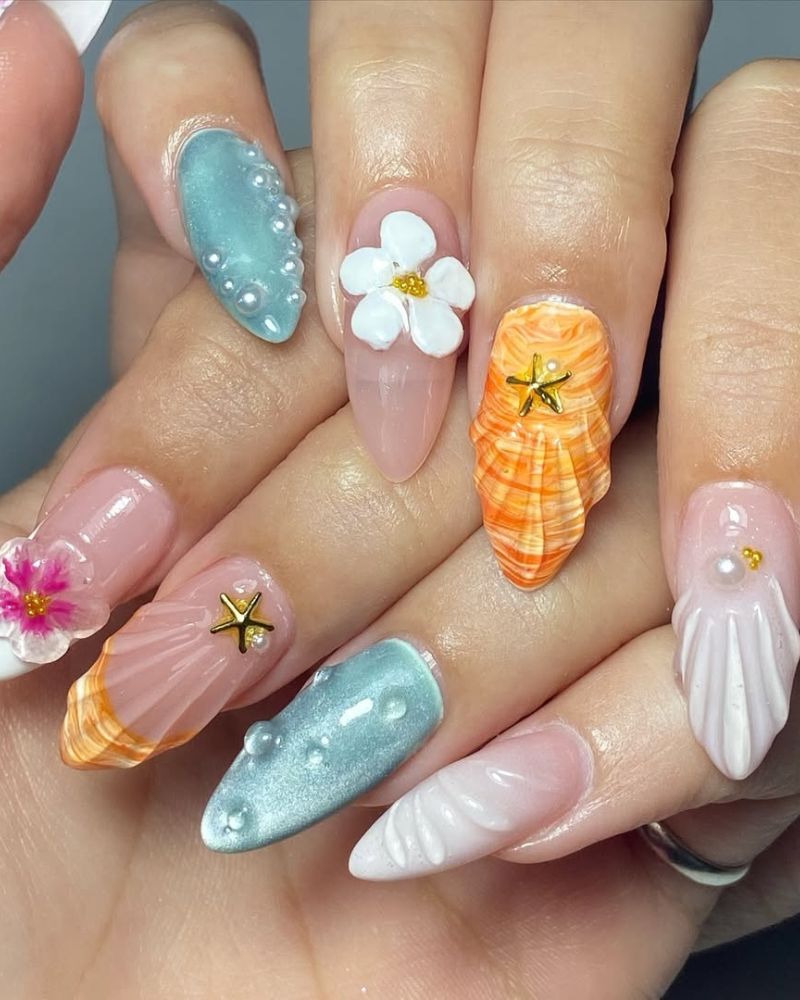 ongles océaniques, design d’ongles plage