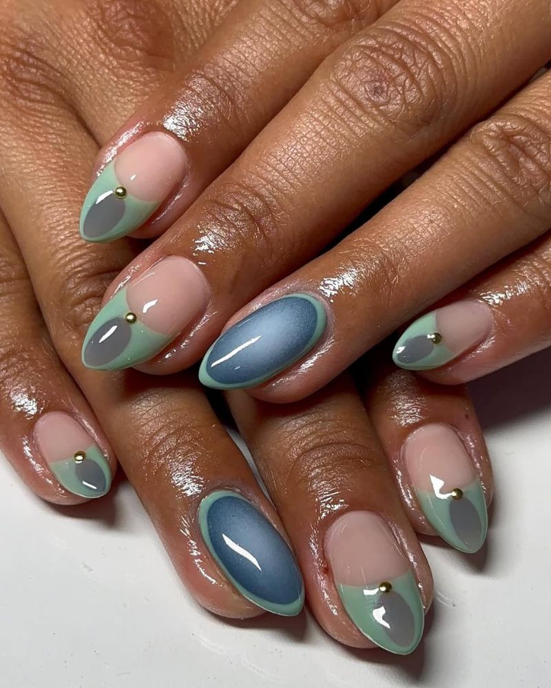 ongles verts en forme d'amande pour l'automne