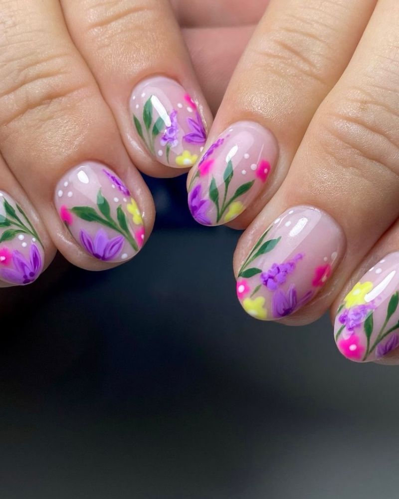 nail art floral, nail art d'été, idées ongles d'été