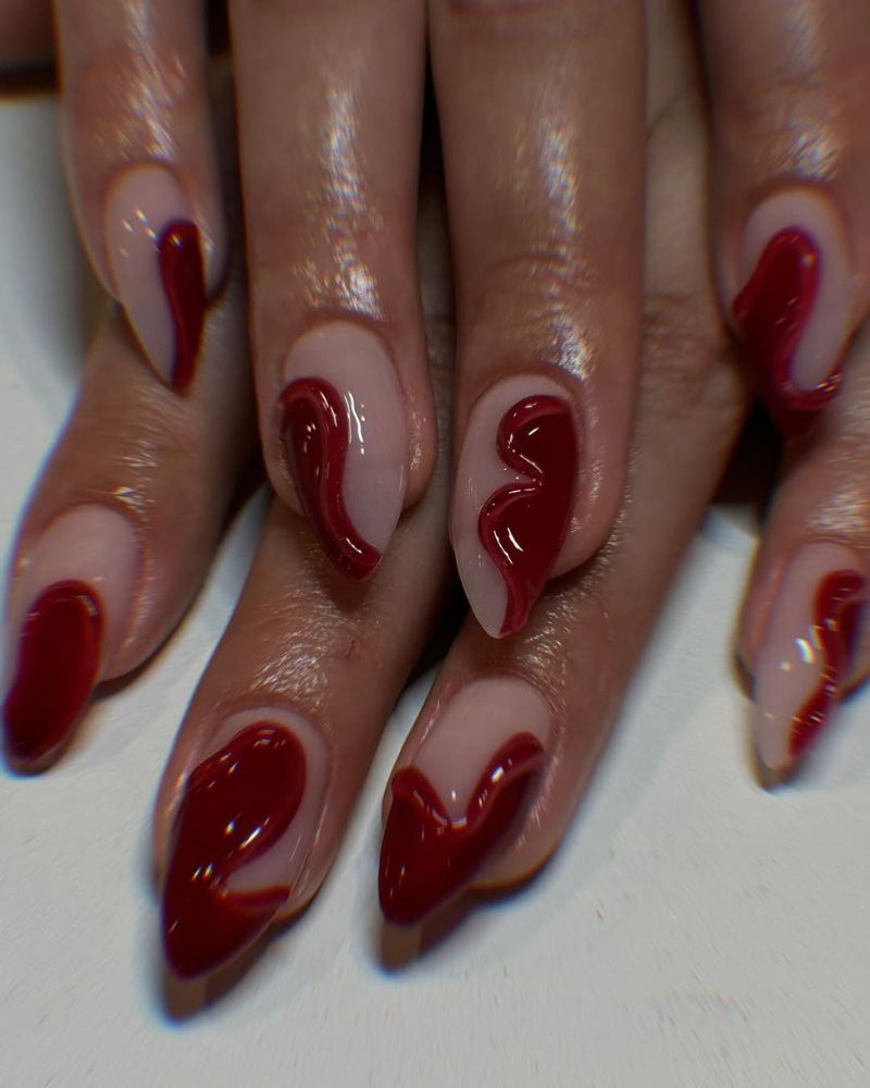 nail art rouge, ongles stiletto, manucure chic