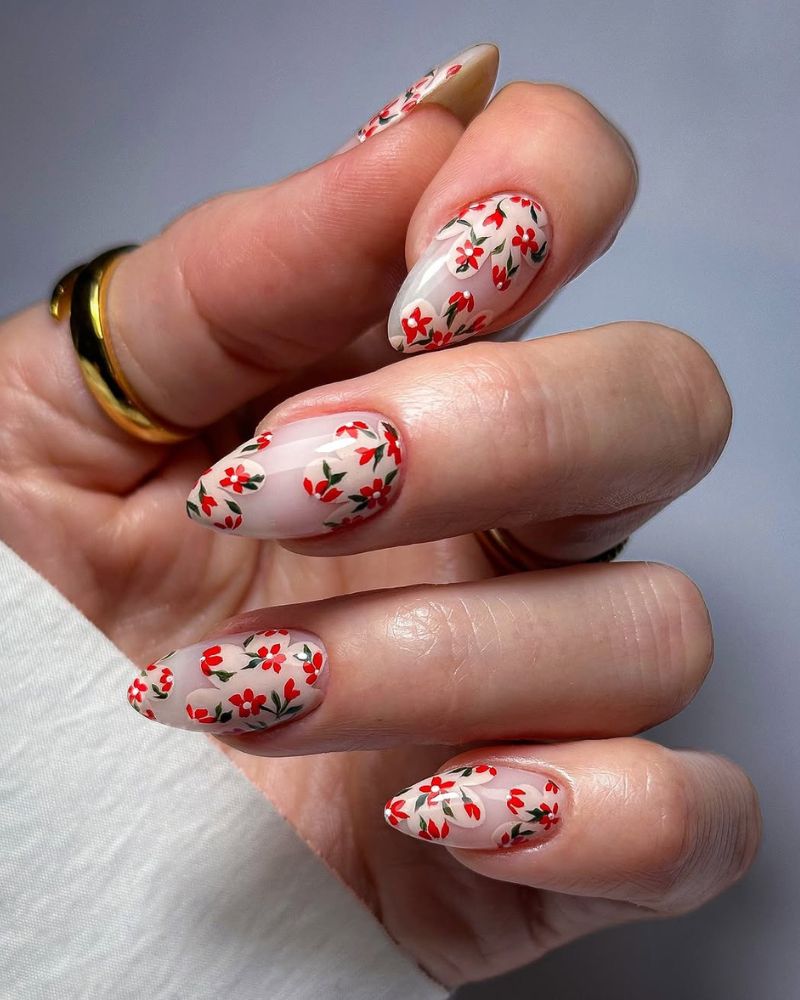 ongles stiletto, ongles simples de printemps