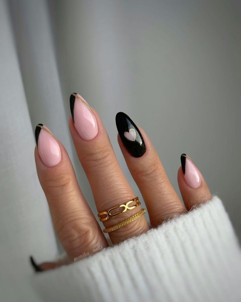 ongles noirs art doré