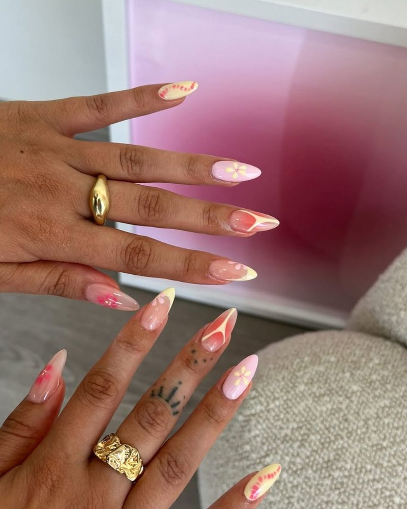 ongles rose clair, nail art de printemps
