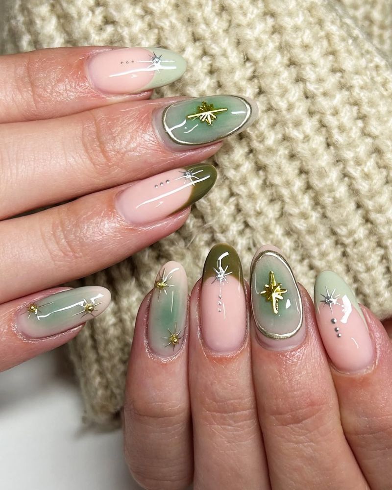 design vert clair et vert olive pour manucure d'automne