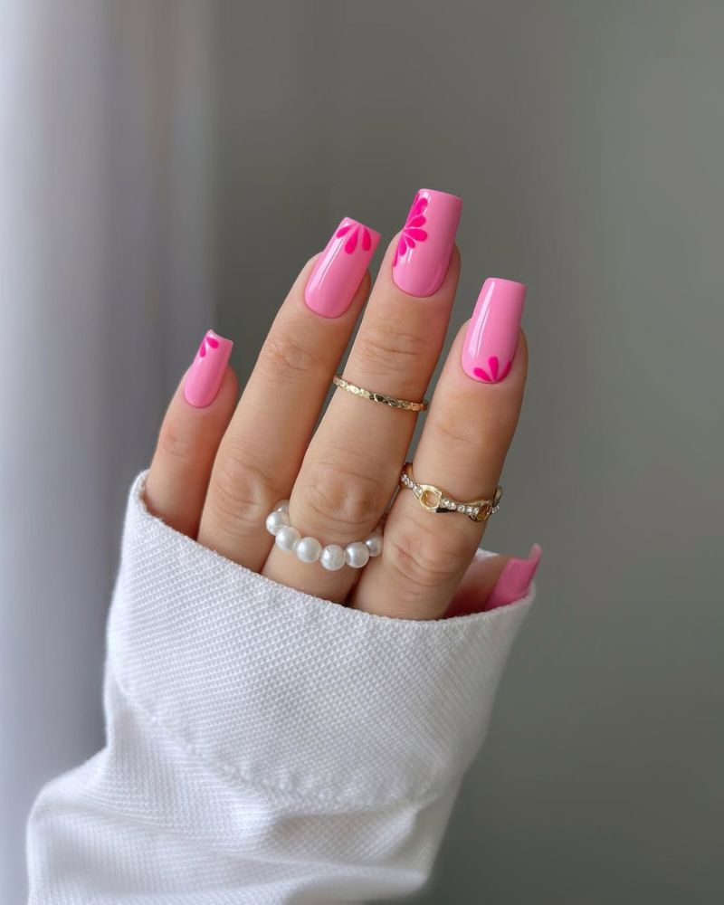 design nail art rose clair, ongles carrés