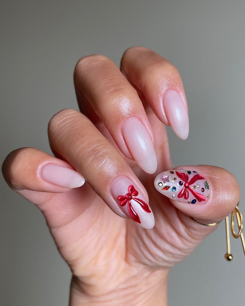 ongles simples de Noël avec nœuds 3D