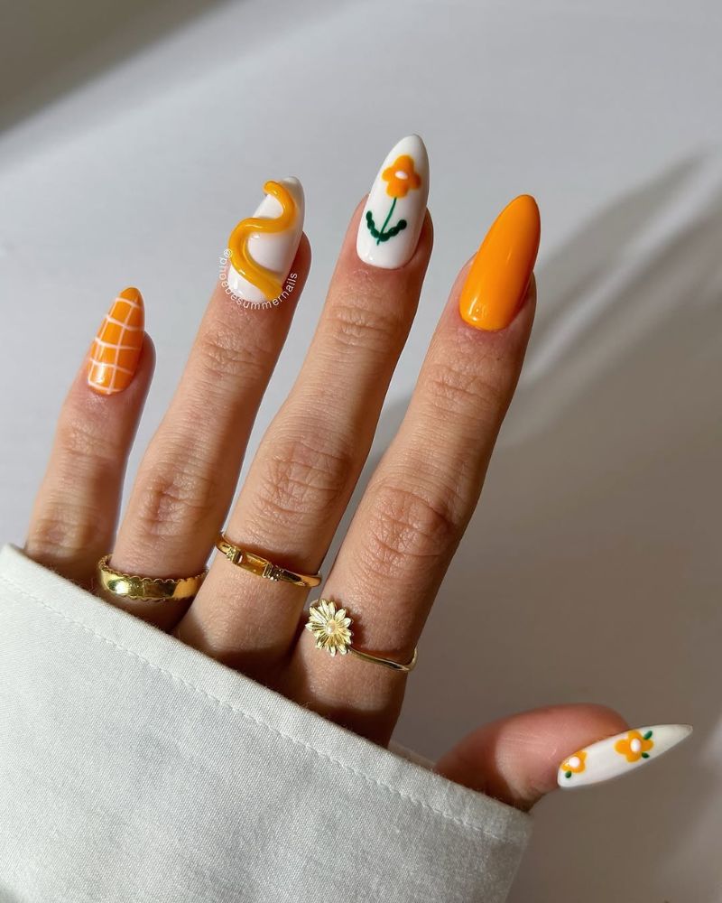 nail art orange, ongles été