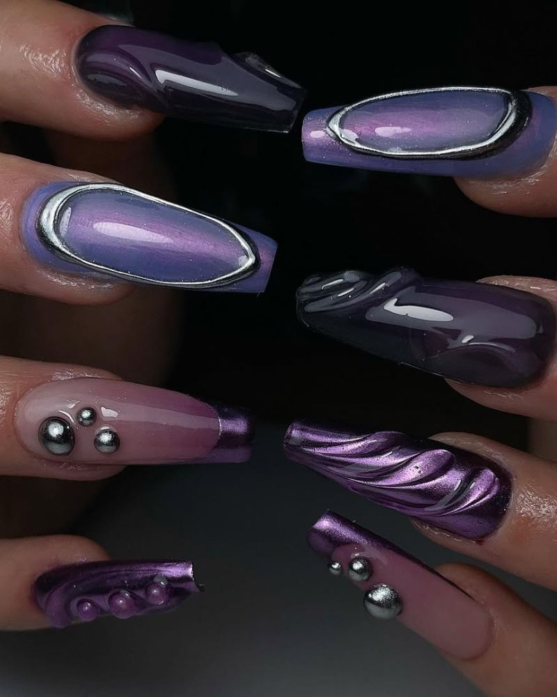 ongles noirs violets, ongles cercueil