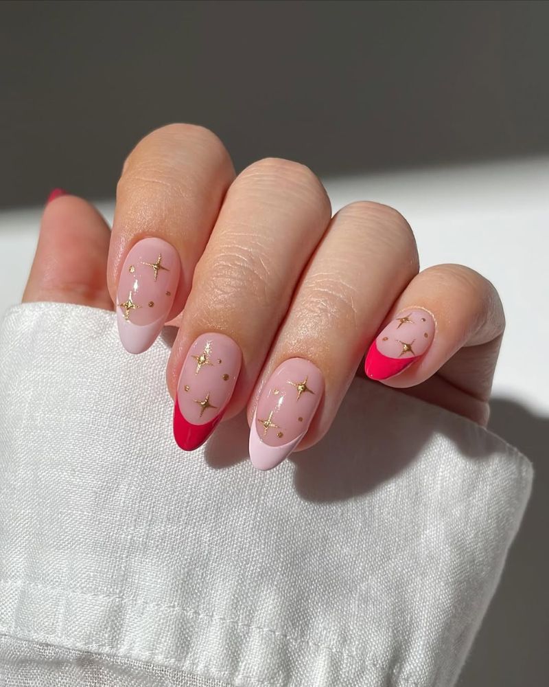 ongles roses, nail art étoiles