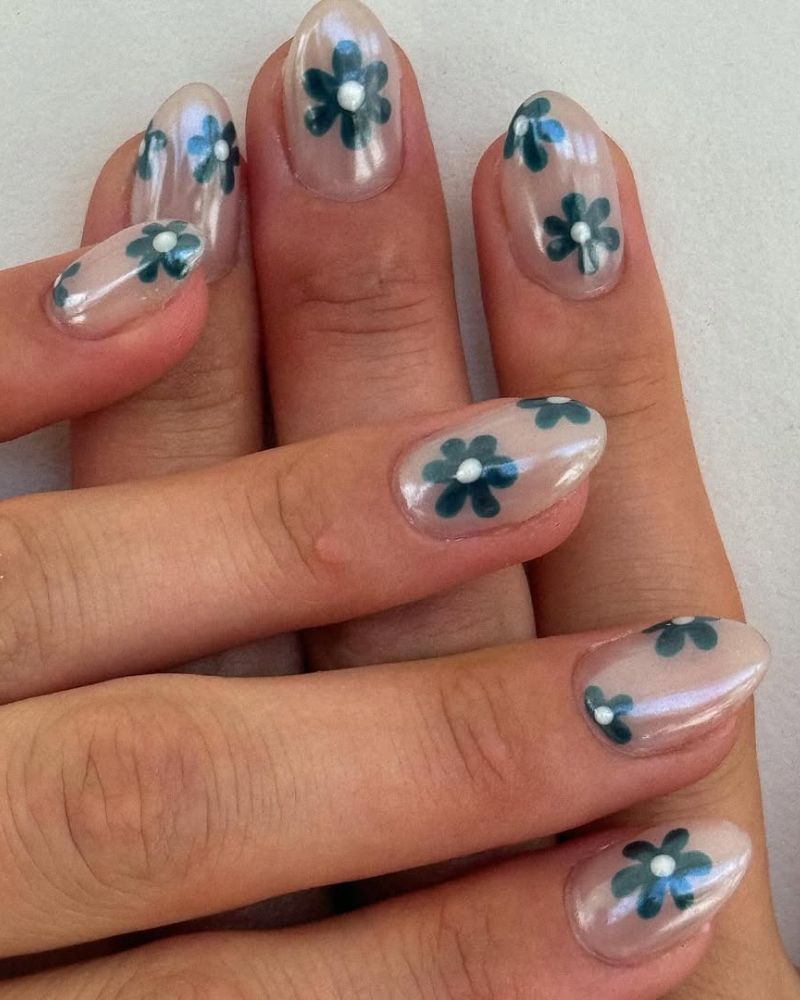nail art fleurs, jolis ongles, nail art fleurs vertes