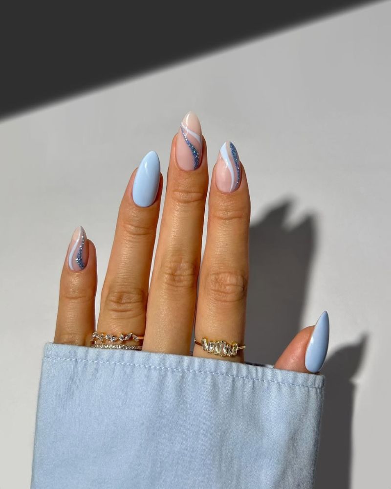 ongles bleu clair, ongles élégants, ongles chics