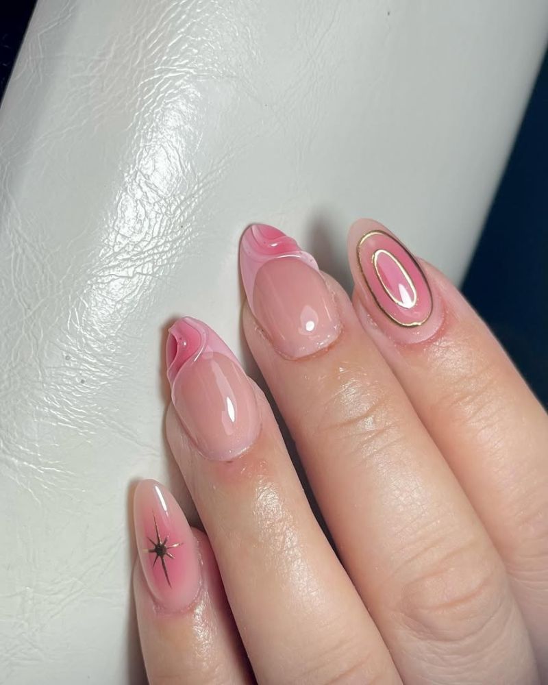 french tips colorées, ongles aura rose