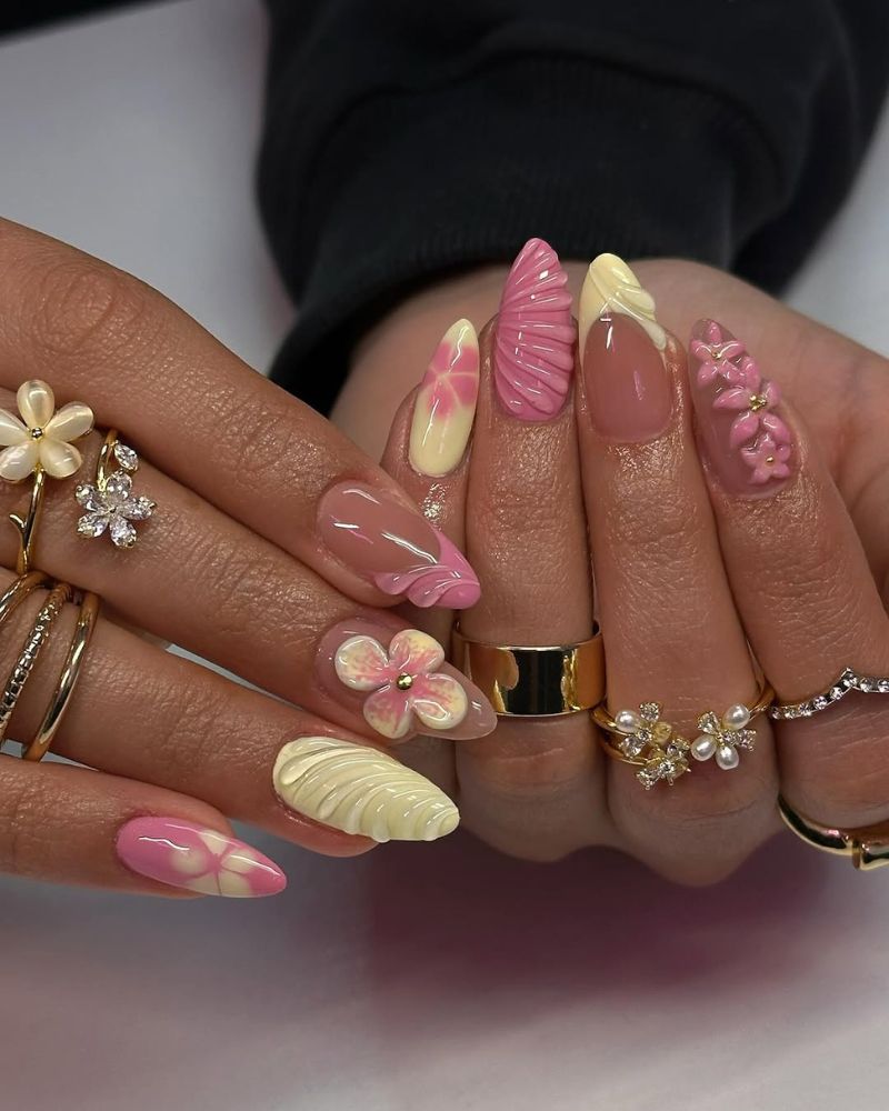ongles pastel, ongles rose pâle, ongles jaune clair