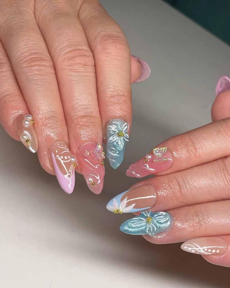 ongles pastels, nail art 3D, manucure chrome