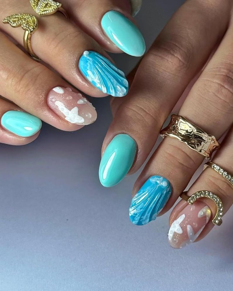ongles bleus d’été, ongles océaniques