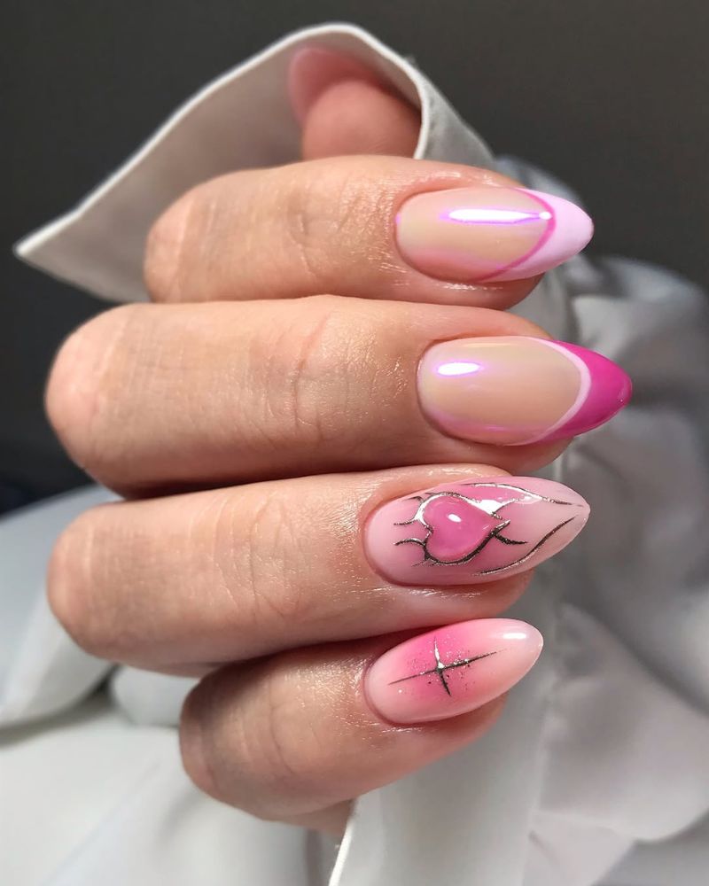 design nail art rose clair, nail art cœur