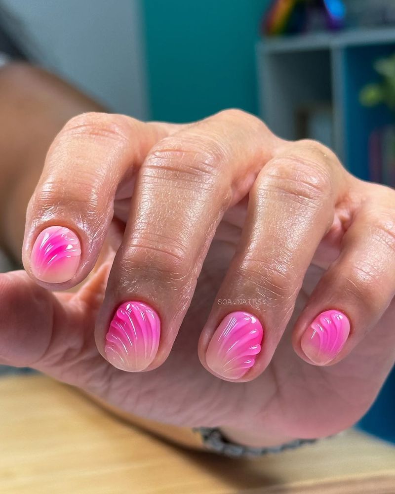 ongles roses d'été, inspiration ongles courts