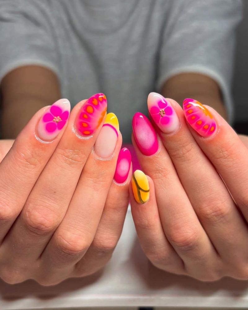 ongles rose flashy, designs d'ongles estivaux éclatants