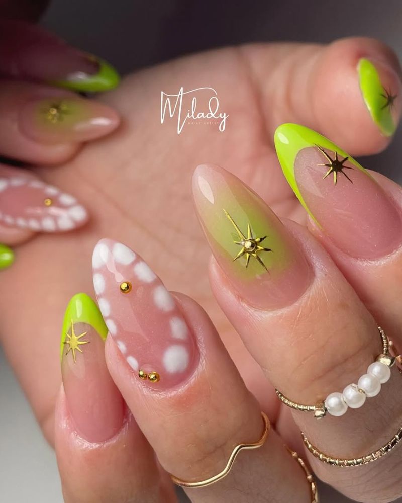 ongles vert néon, nail art néon été