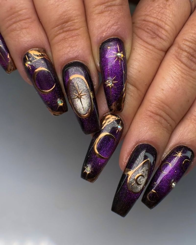 ongles coffin, ongles coffin violets, ongles halloween