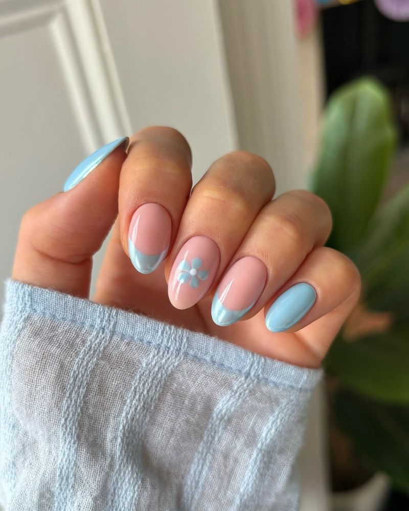 ongles bleus, design ongle bleu clair