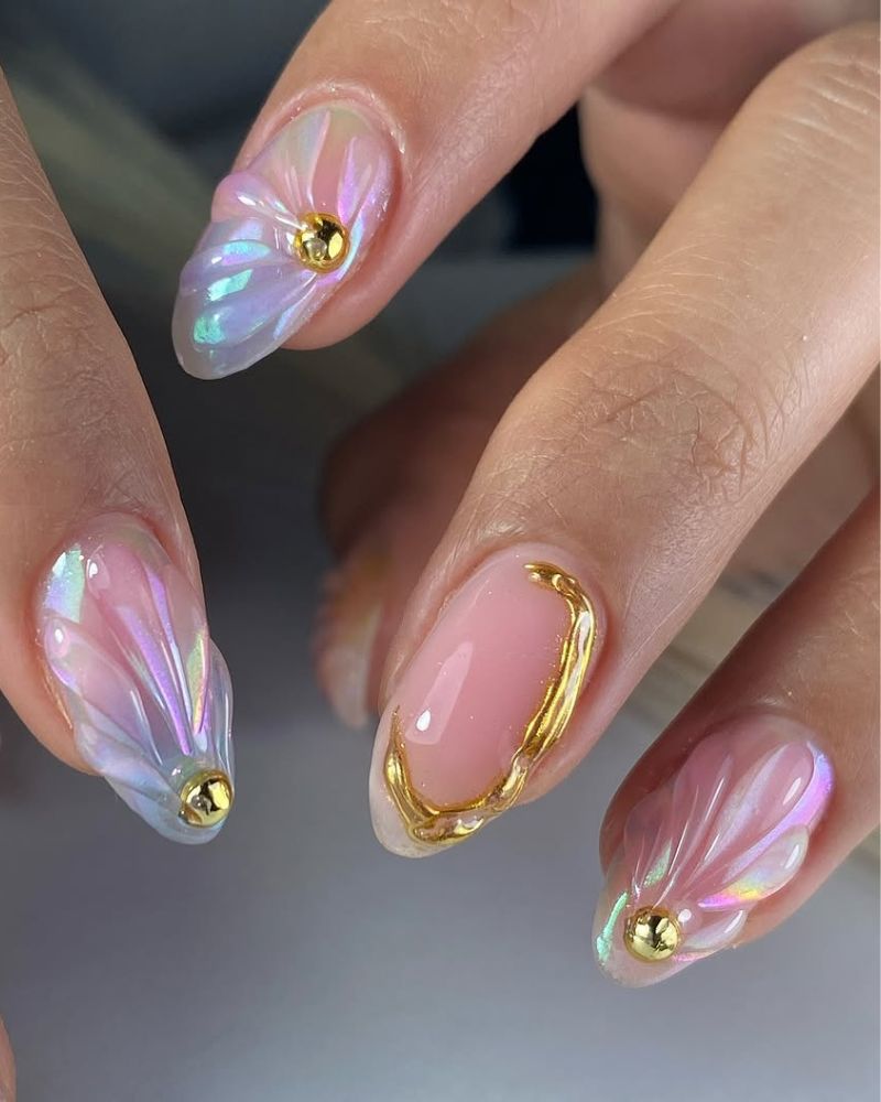 ongles élégants d’été, ongles océaniques, nail art coquillages