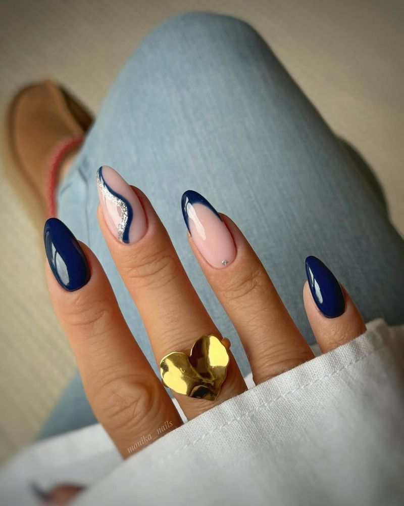 ongles élégants, ongles bleu marine