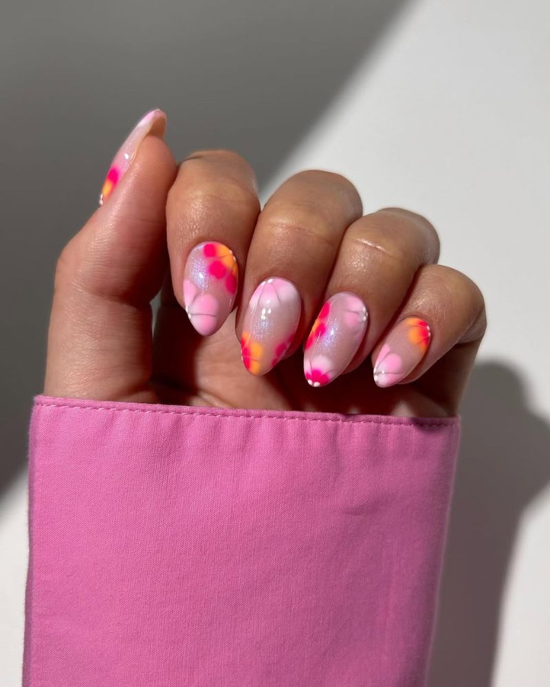 nail art floral, ongles roses pour le printemps