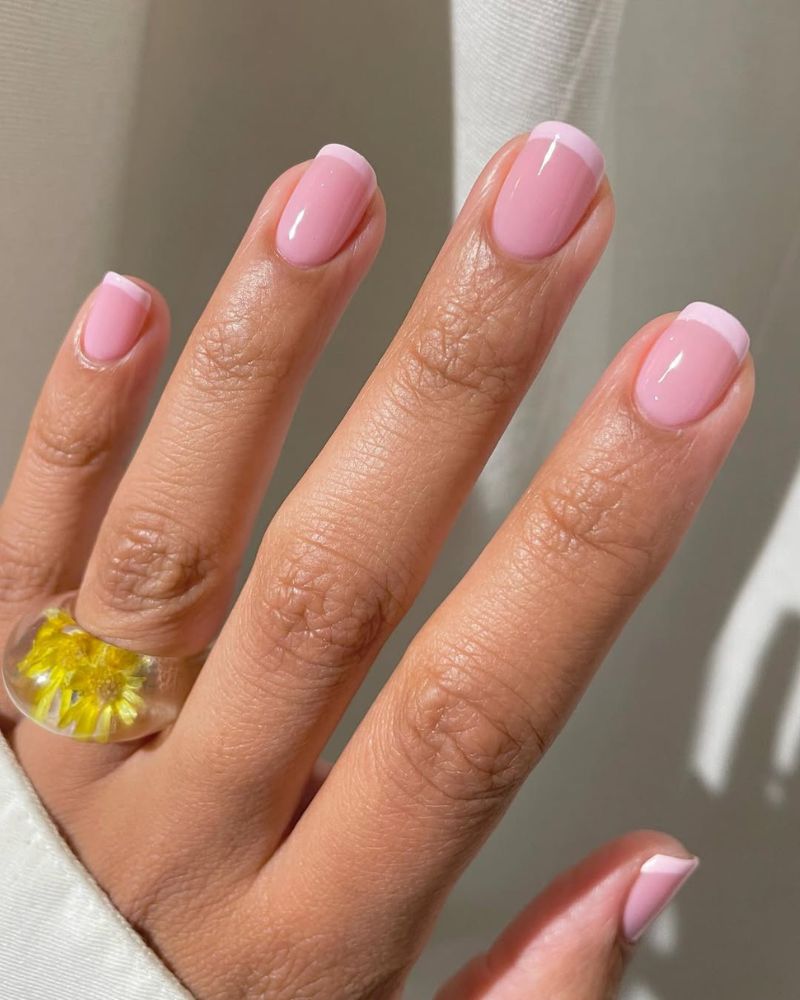 design nail art rose clair, ongles courts