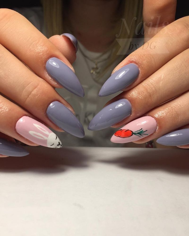 ongles stiletto, nail art Pâques