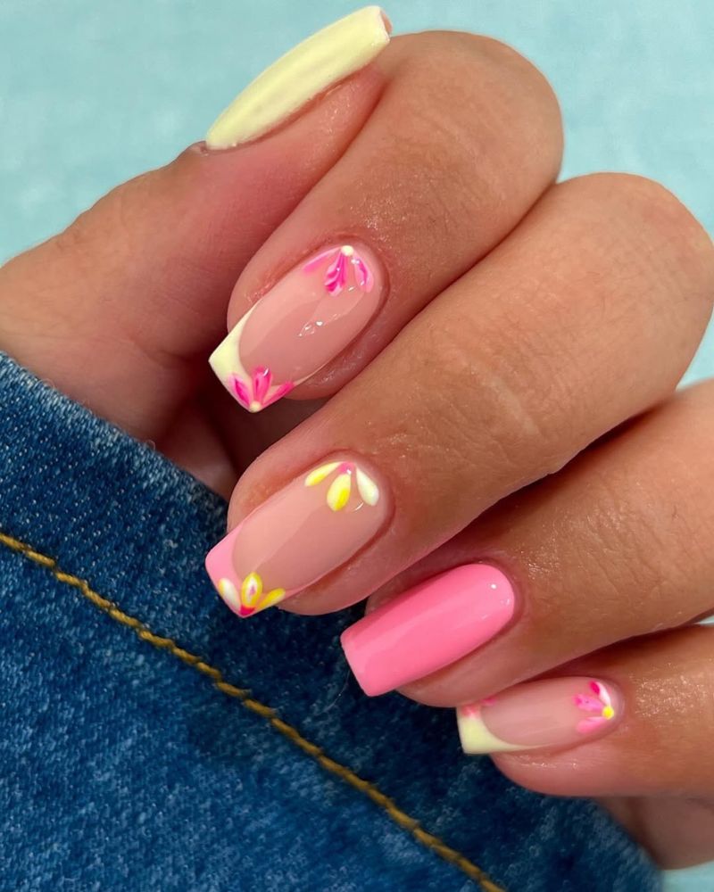 ongles roses, ongles jaunes, ongles d’été