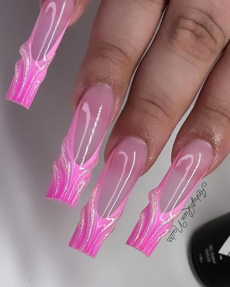 french manucure rose longue, nail art 3D